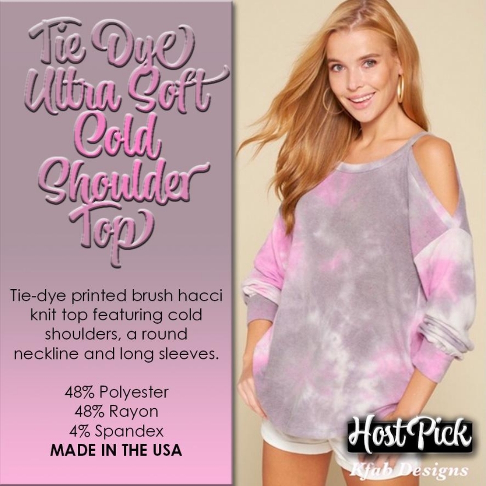 TIE DYE ULTRA SOFT PINK & GREY COLD SHOULDER TOP 🎉HOST PICK🎉